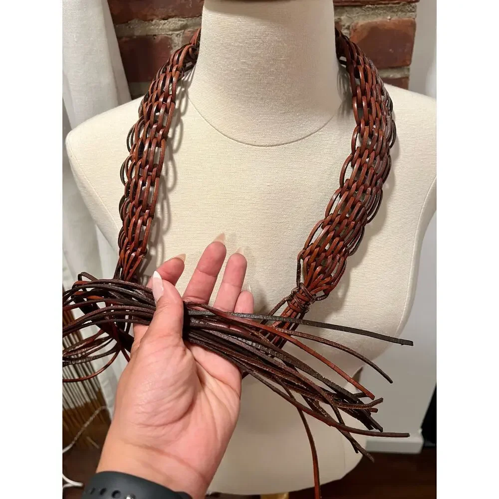 Womens Vintage Boho Western Fringe Brown Leather Belt Small Medium